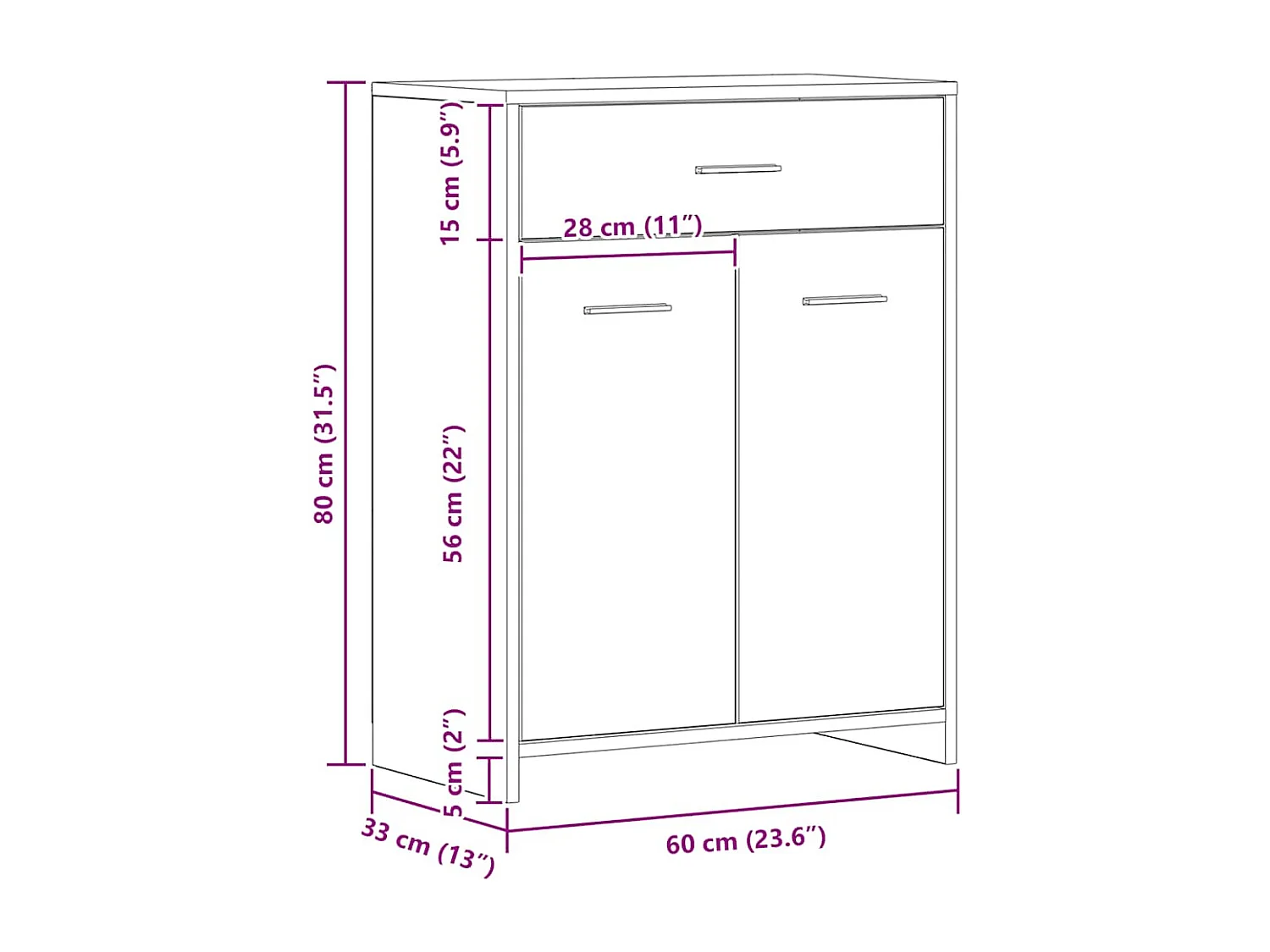 Mobile bagno in rovere lavorato a mano 60x33x80 cm