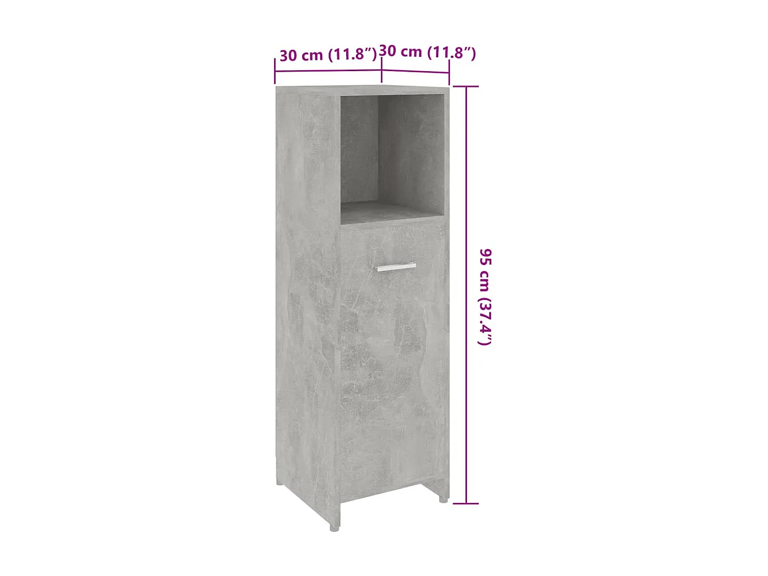 Mobile bagno grigio cemento 30x30x95 cm Legno ingegnerizzato