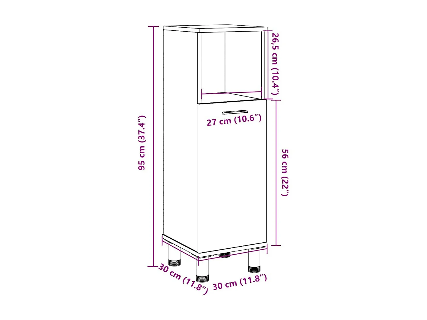 Mobile bagno grigio cemento 30x30x95 cm in truciolare