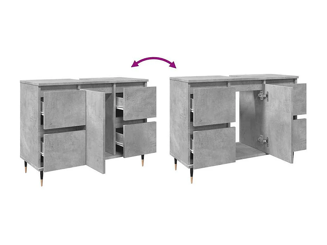 Betongrijs badkamermeubel 80x33x60cm bewerkt hout