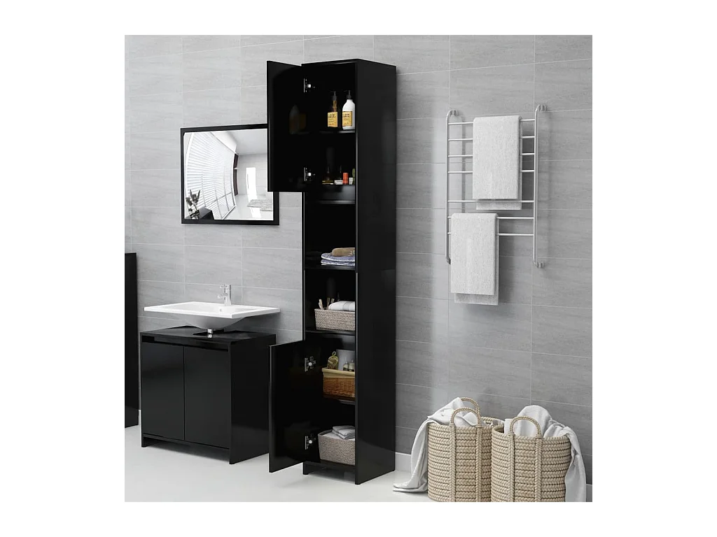 Badkamerkast Zwart 30x30x183,5 cm Technisch hout