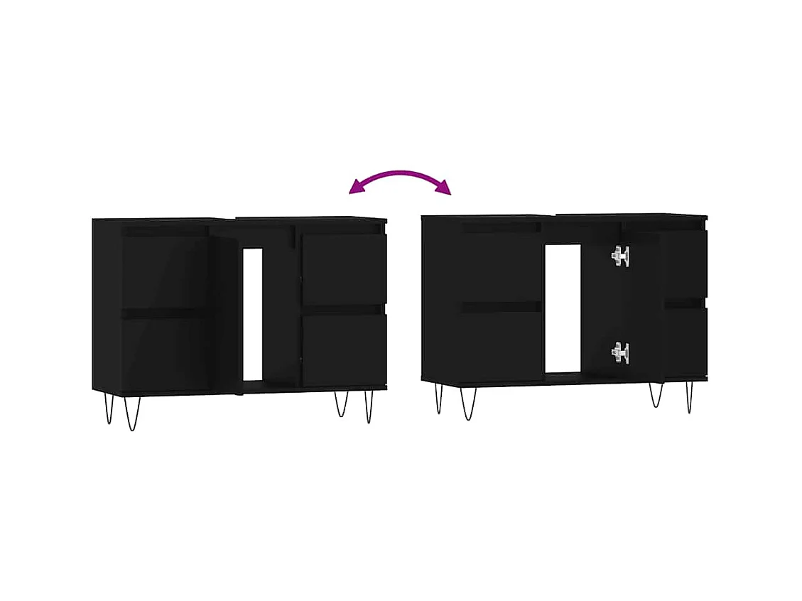 Zwarte badkamerkast 80x33x60 cm van bewerkt hout