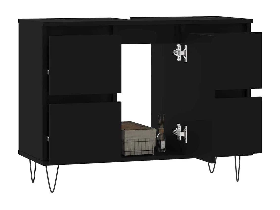 Mueble de baño negro 80x33x60 cm madera contrachapada