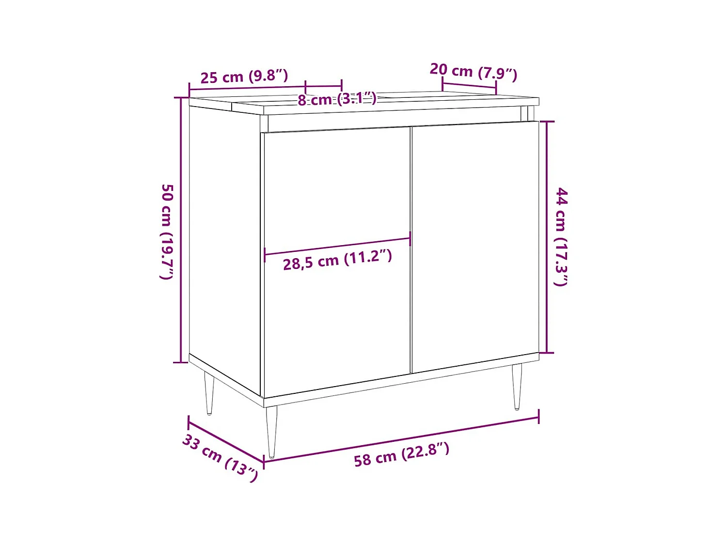 Mobile bagno in rovere lavorato a mano 58x33x60 cm