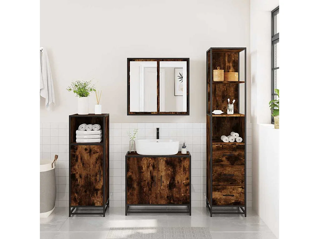 Armoire de salle de bain chêne fumé 35x37,5x166 cm