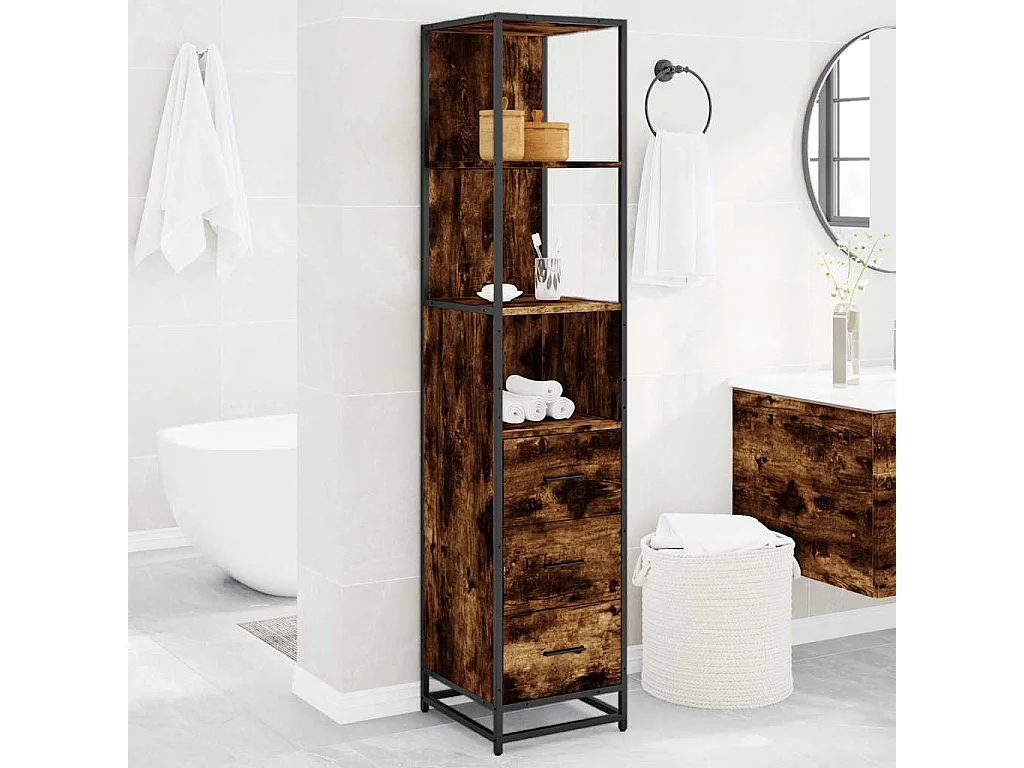 Armoire de salle de bain chêne fumé 35x37,5x166 cm