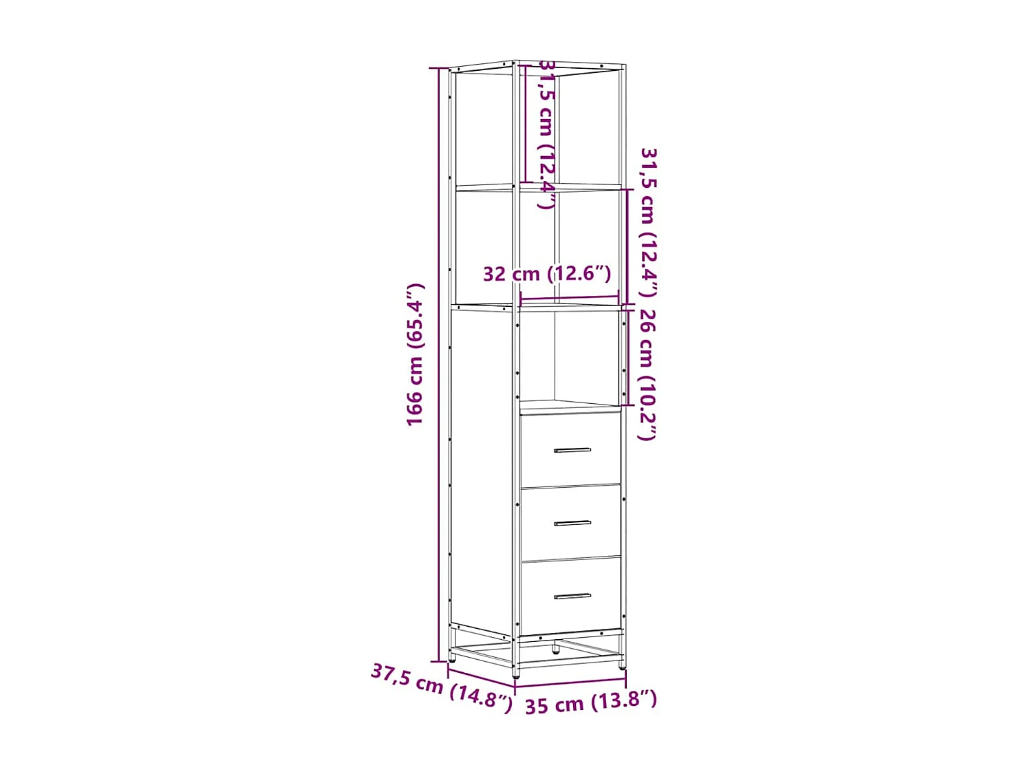 Armoire de salle de bain chêne fumé 35x37,5x166 cm