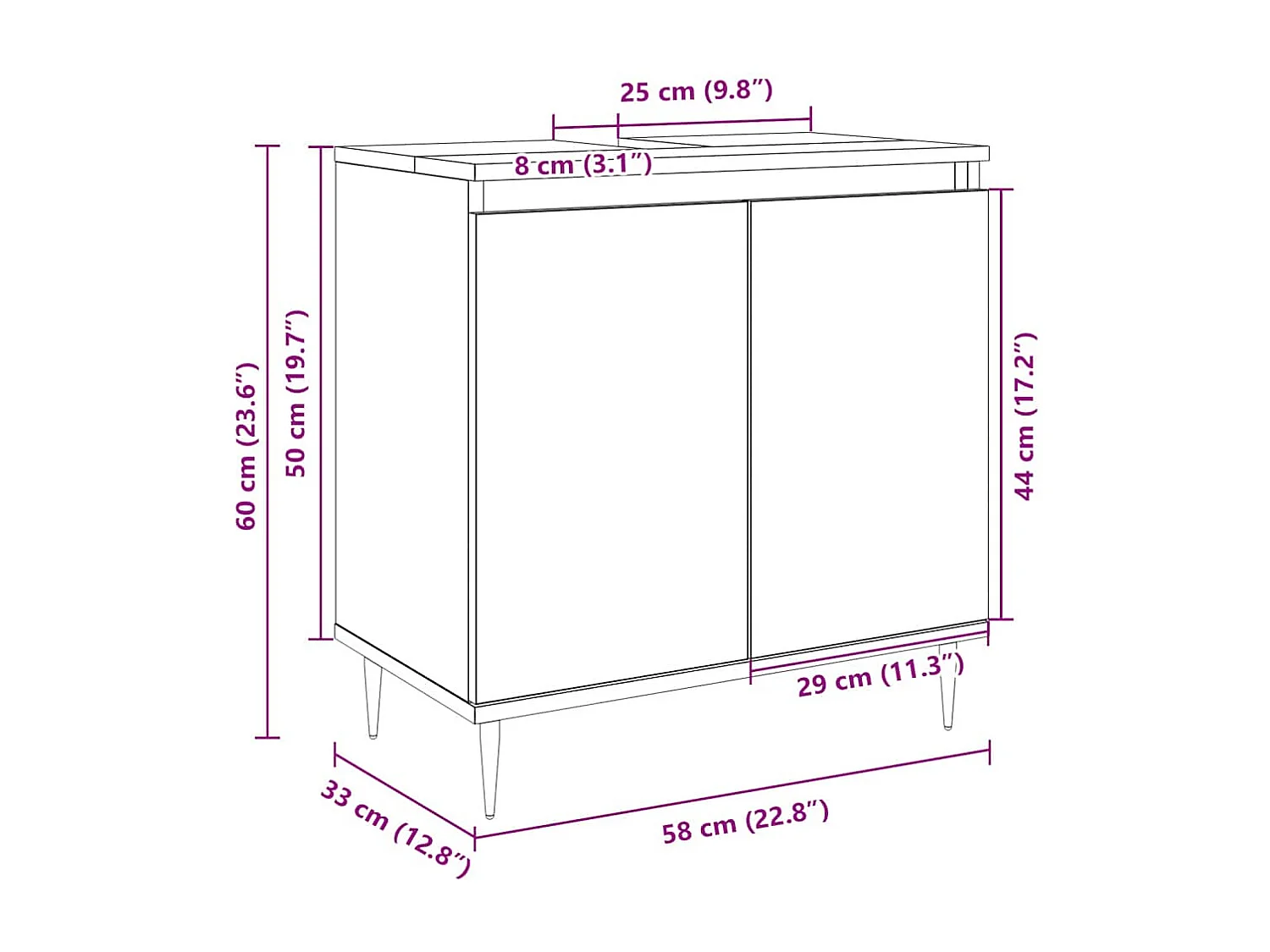 Sonoma eiken badkamerkast 58x33x60 cm bewerkt hout