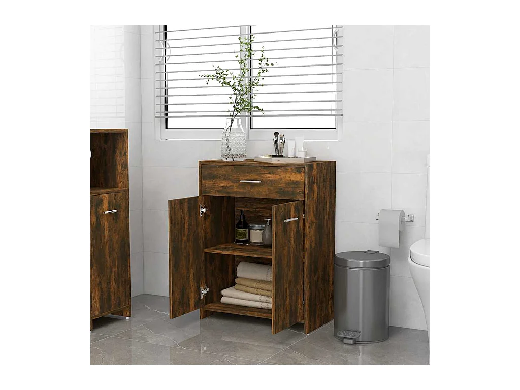 Gerookt eiken badkamermeubel 60x33x80 cm bewerkt hout