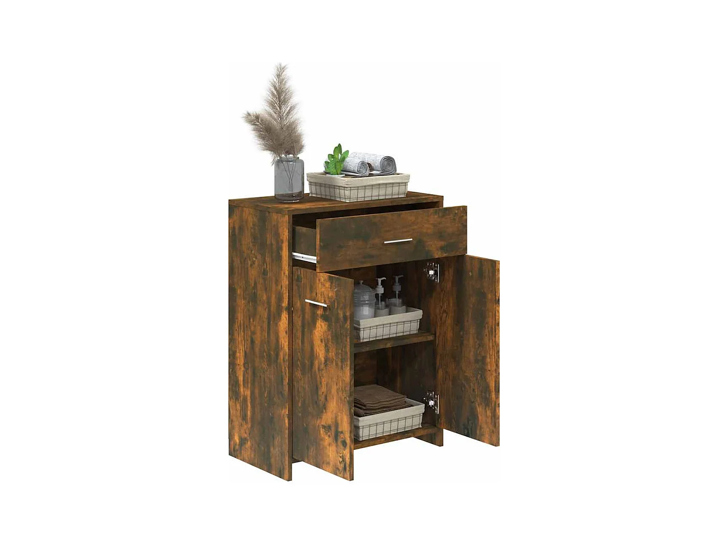 Gerookt eiken badkamermeubel 60x33x80 cm bewerkt hout