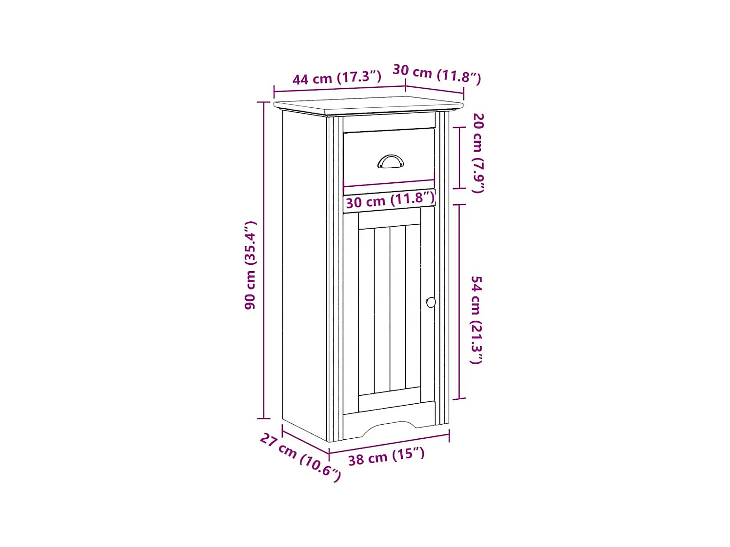 BODO badkamermeubel wit en bruin 44x30x90 cm