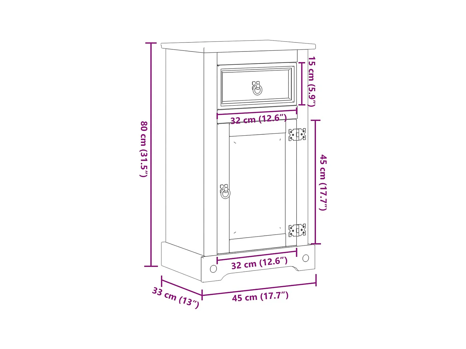 Corona badkamerkast 45x33x80 cm massief grenenhout