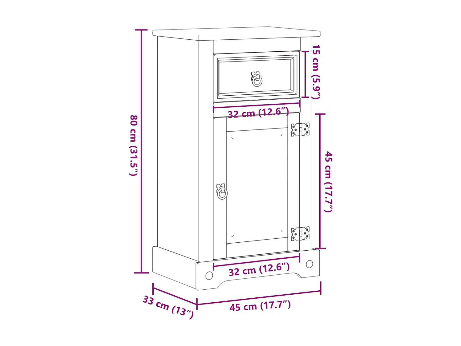 Mobile bagno Corona 45x33x80 cm in legno massello di pino