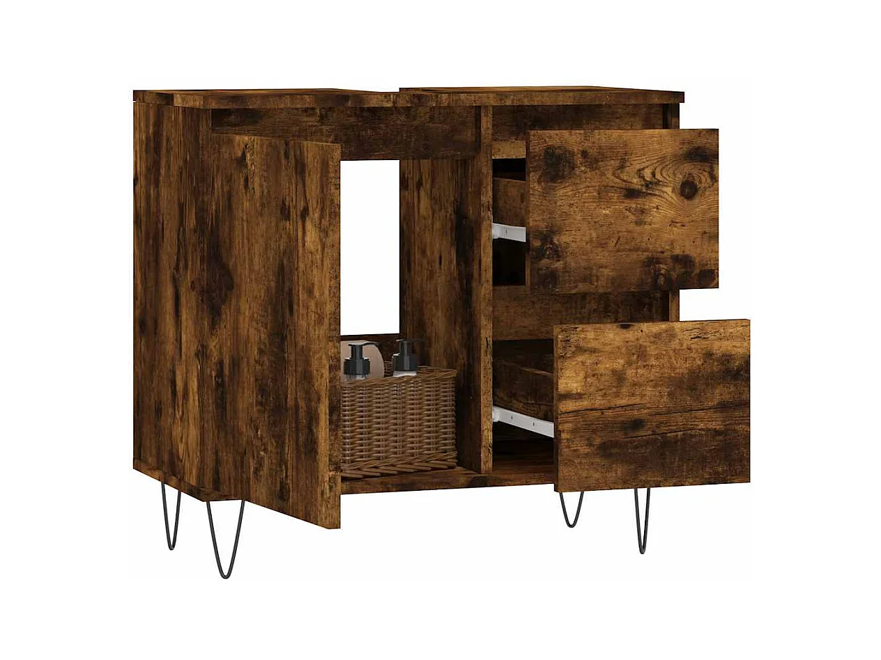 Gerookt eiken badkamermeubel 65x33x60 cm bewerkt hout