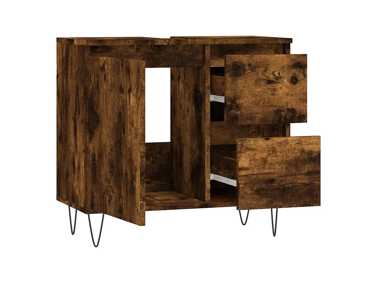 Gerookt eiken badkamermeubel 65x33x60 cm bewerkt hout