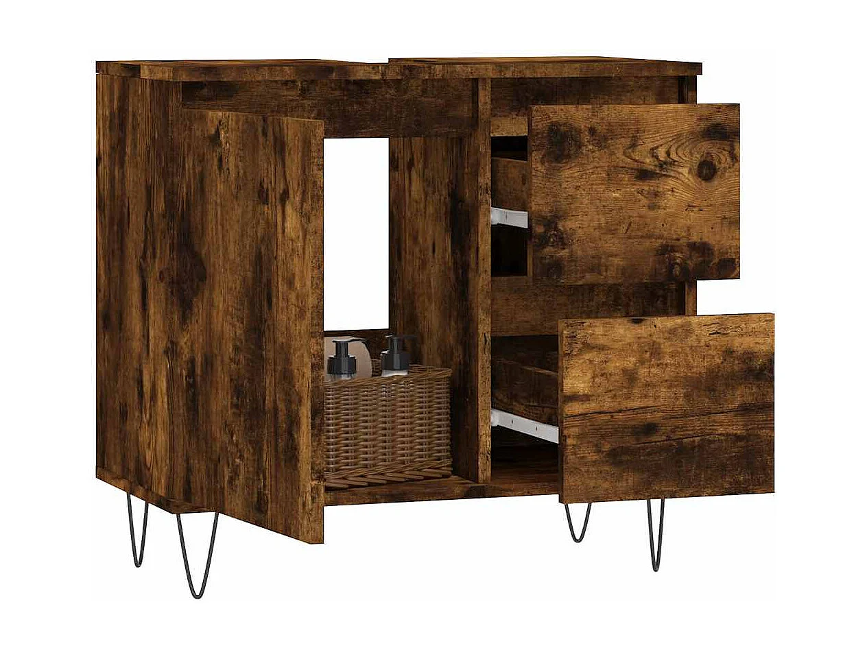 Mobile bagno in rovere affumicato 65x33x60 cm in legno ingegnerizzato
