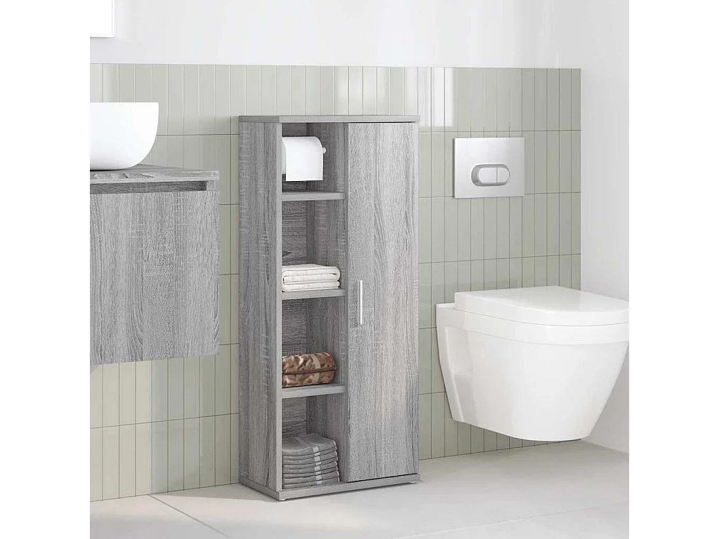 Meuble de salle de bain avec porte-rouleau sonoma gris