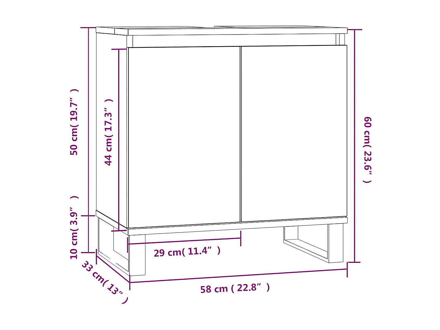 Mueble de baño negro 58x33x60 cm madera contrachapada