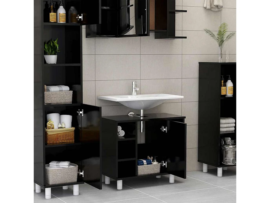 Mueble de baño Negro 60x32x53,5 cm Madera de ingeniería
