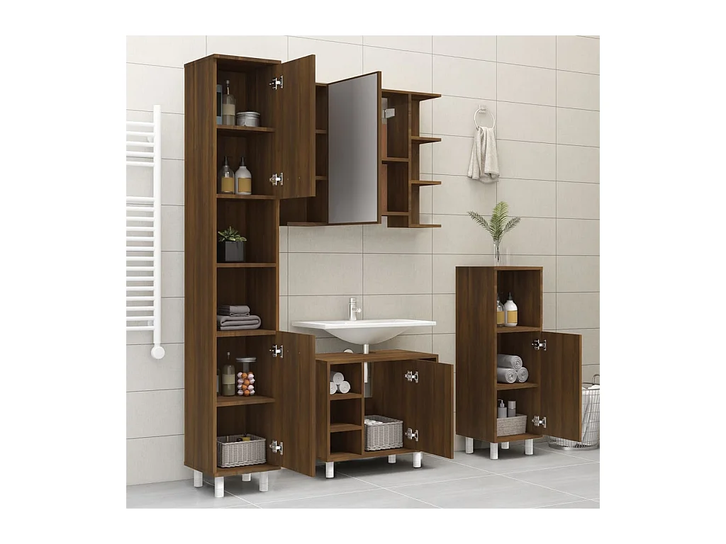 Mueble de baño Roble marrón 30x30x179 cm Madera de ingeniería