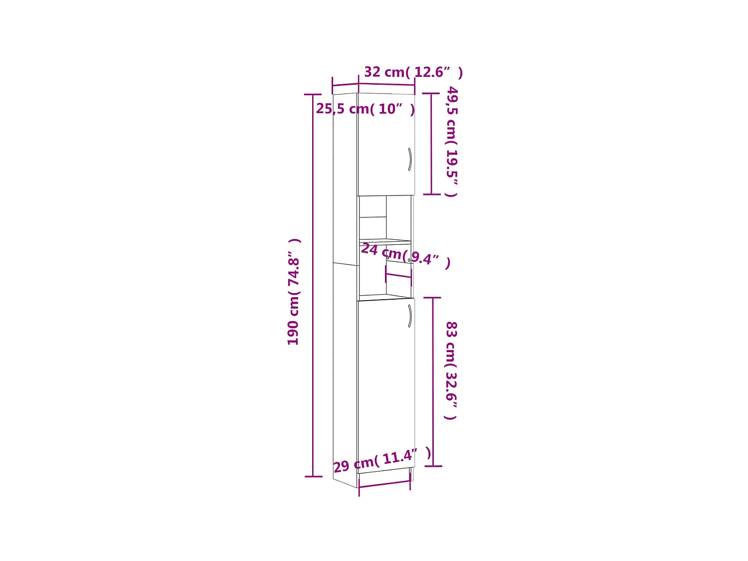 Badezimmerschrank Weiß 32x25,5x190 cm Holzwerkstoff