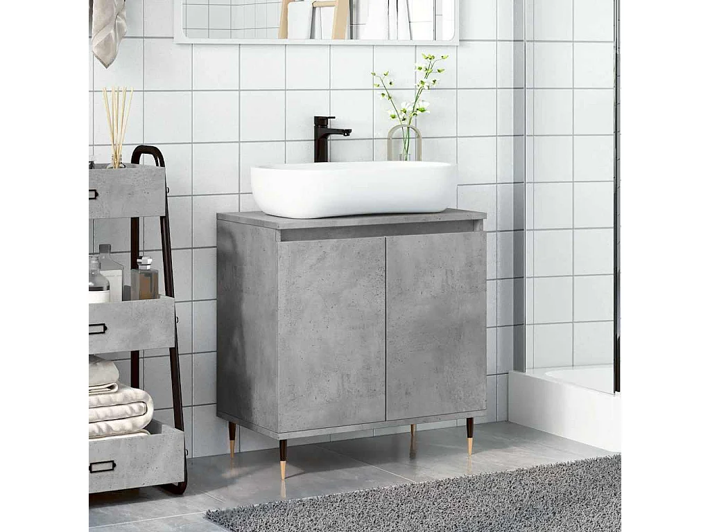 Betongrijs badkamermeubel 58x33x60 cm bewerkt hout