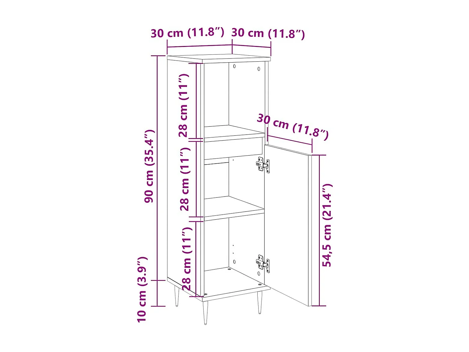 Mueble de baño de roble Sonoma 30x30x100 cm