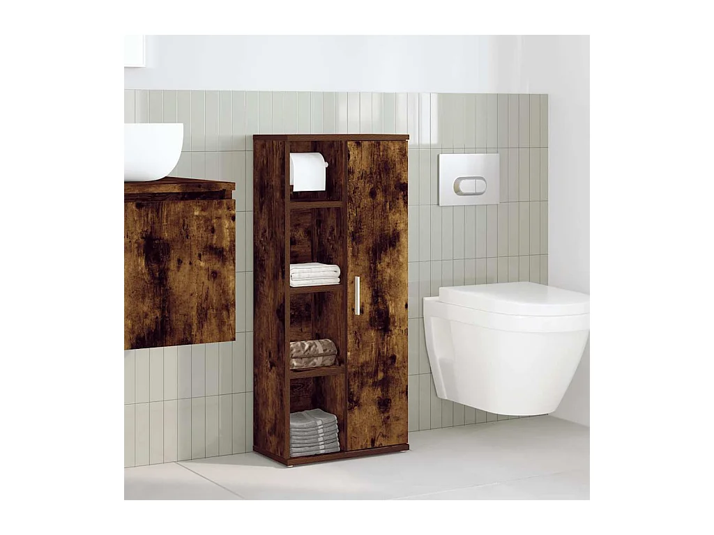 Badkamermeubel met toiletrolhouder in gerookt eikenhout