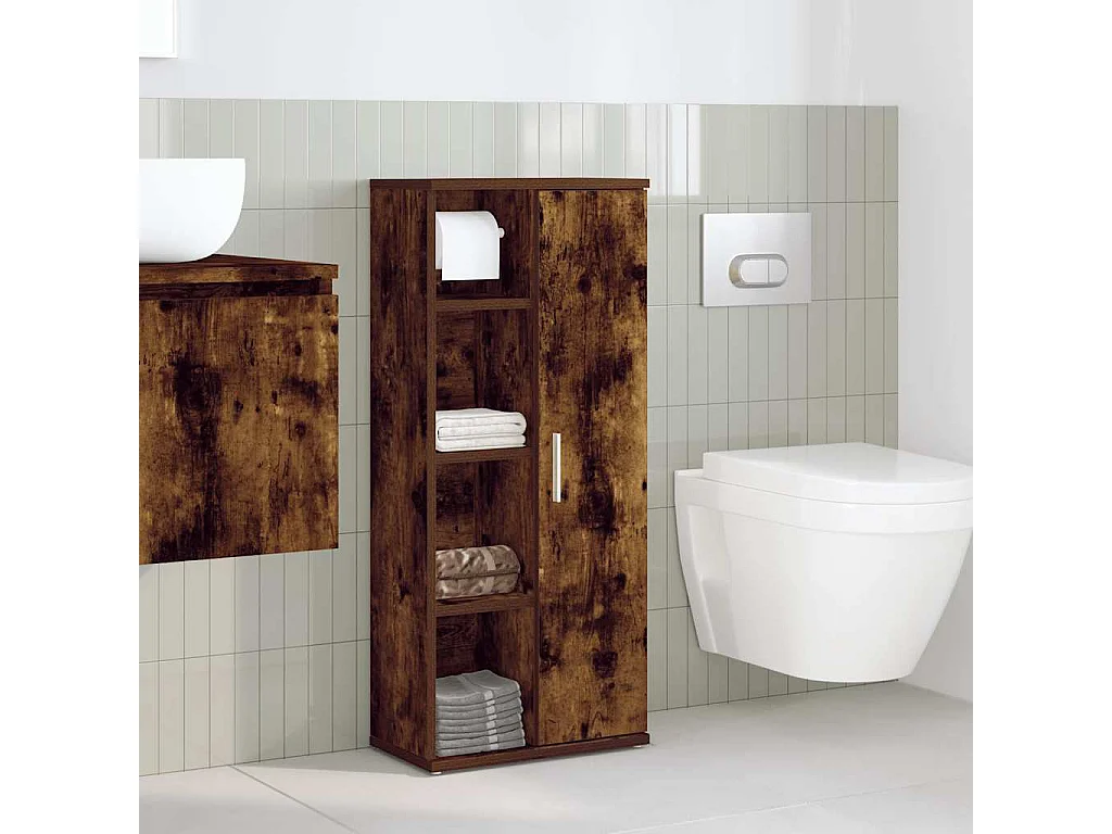 Meuble de salle de bain avec porte-rouleau chêne fumé