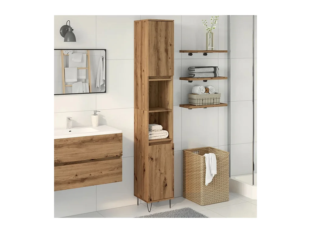 Mobile bagno in rovere fatto a mano 30x30x190 cm