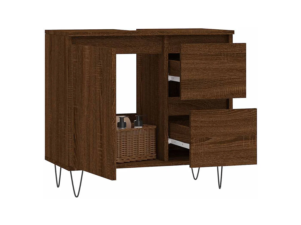 Badkamerkast bruin eiken 65x33x60 cm bewerkt hout