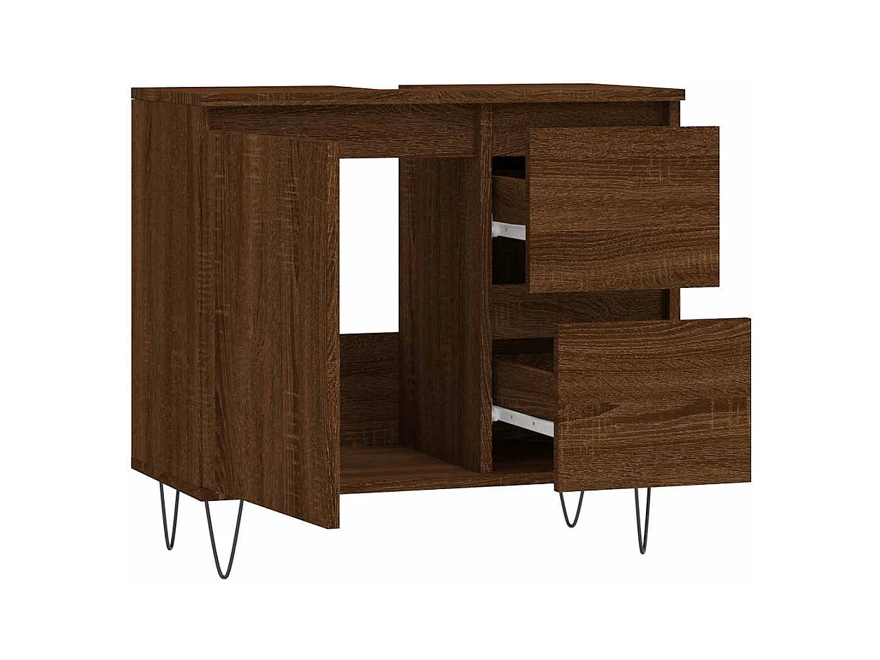 Badkamerkast bruin eiken 65x33x60 cm bewerkt hout