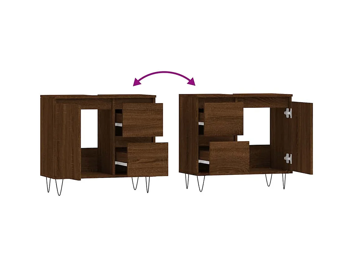 Badkamerkast bruin eiken 65x33x60 cm bewerkt hout
