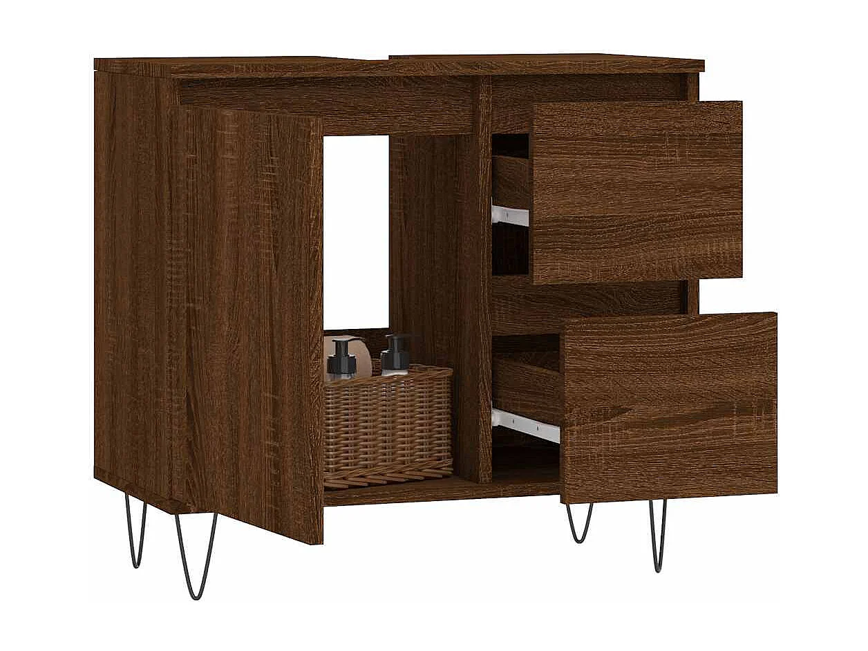 Badezimmerschrank Eiche braun 65x33x60 cm Holzwerkstoff