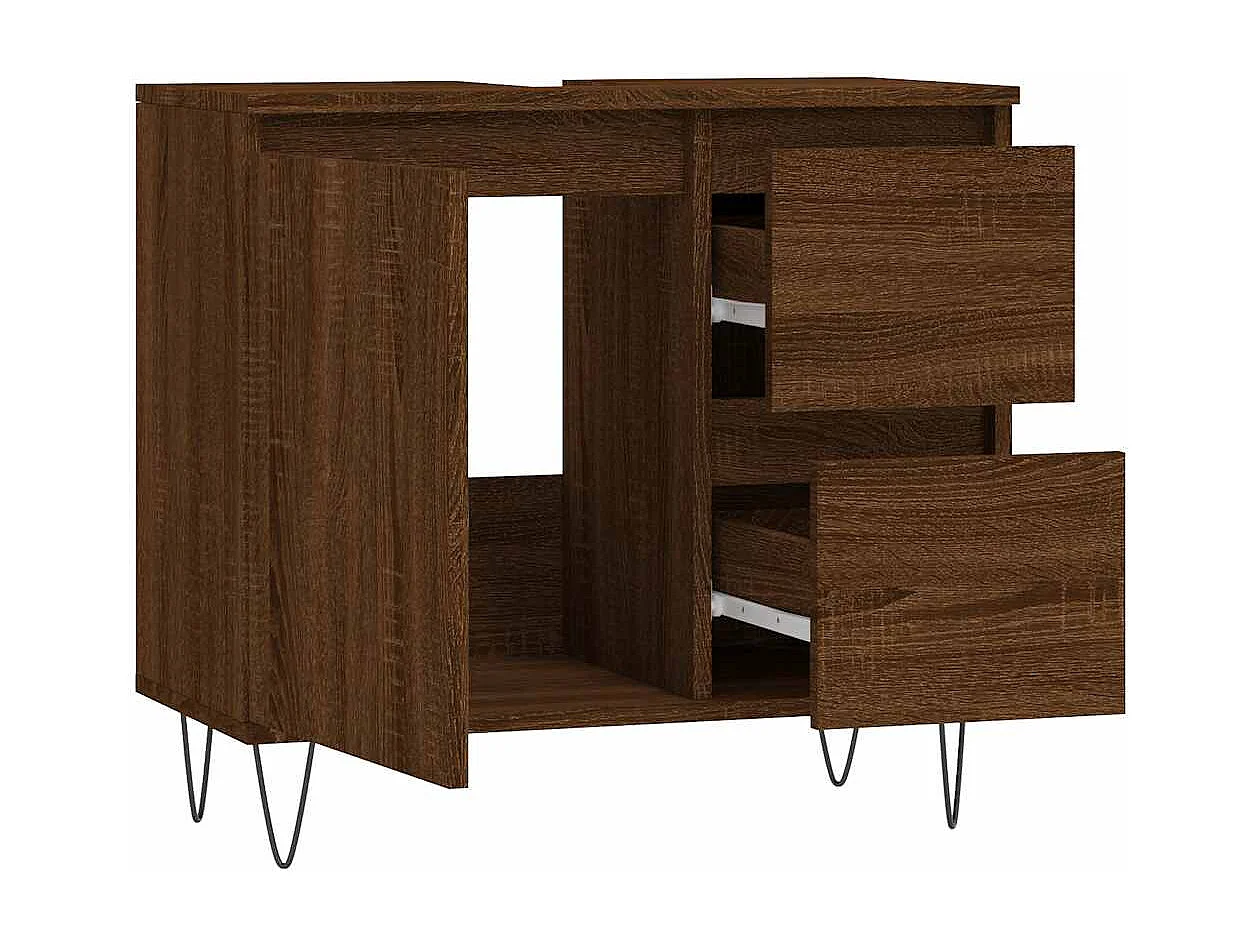 Badezimmerschrank Eiche braun 65x33x60 cm Holzwerkstoff