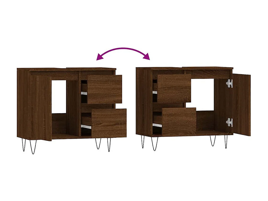 Badezimmerschrank Eiche braun 65x33x60 cm Holzwerkstoff