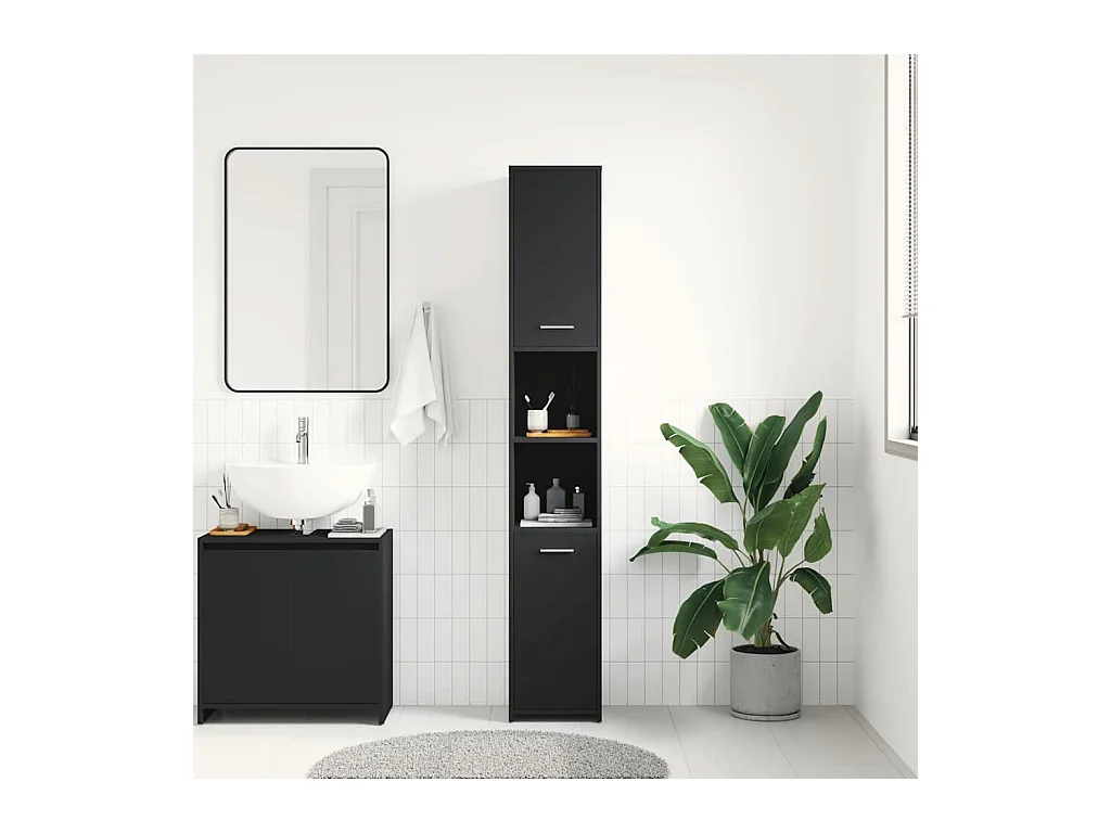 Badkamerkast Zwart 30x30x183,5 cm Technisch hout