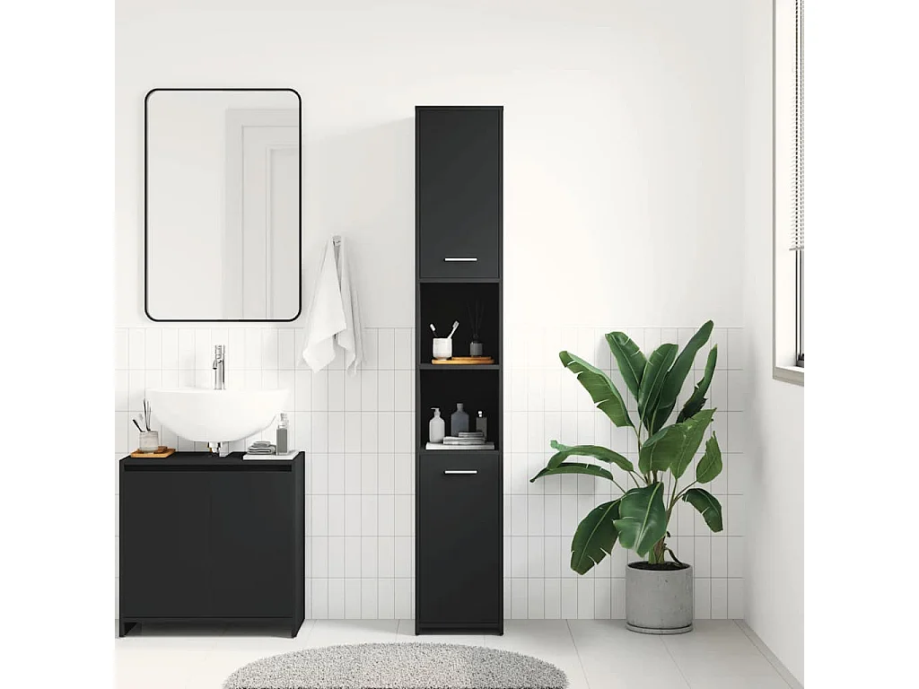 Mueble de baño Negro 30x30x183,5 cm Madera de ingeniería