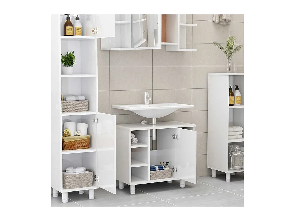 Badkamerkast glanzend wit bewerkt hout