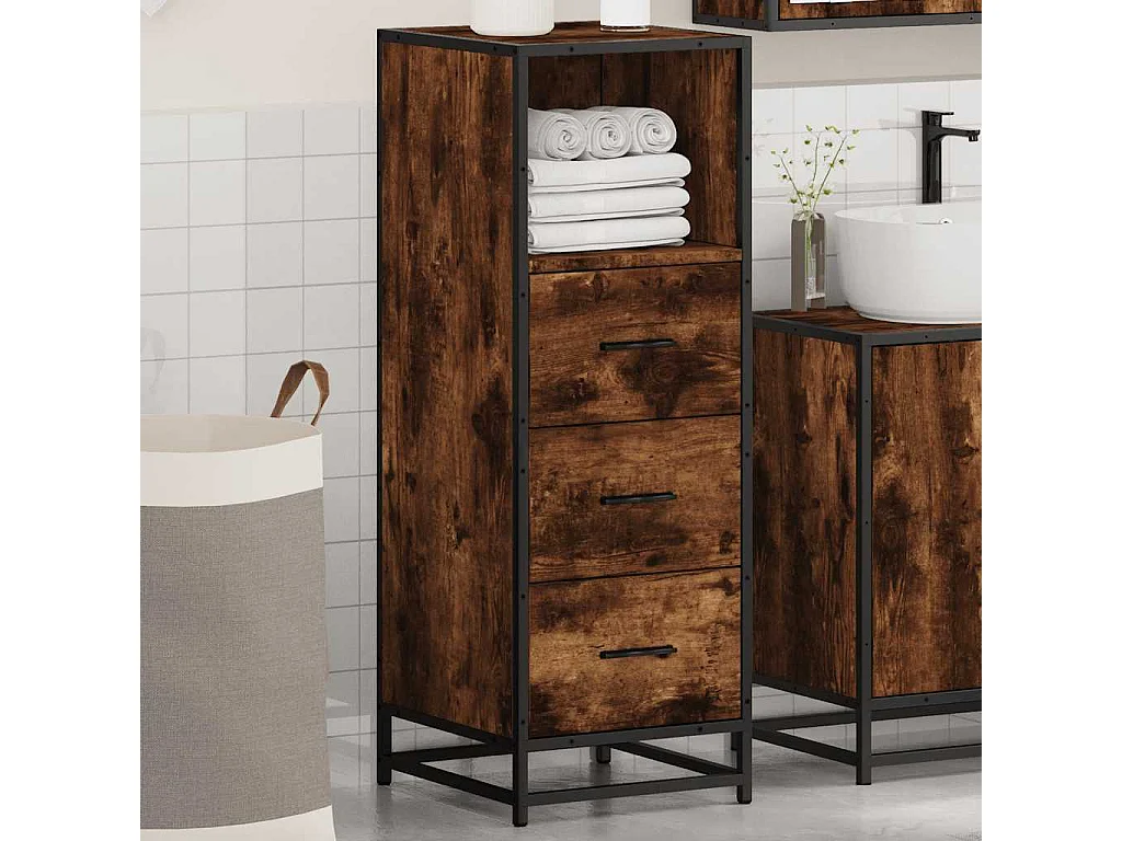 Mueble de baño roble ahumado 35x37,5x100cm madera de ingeniería