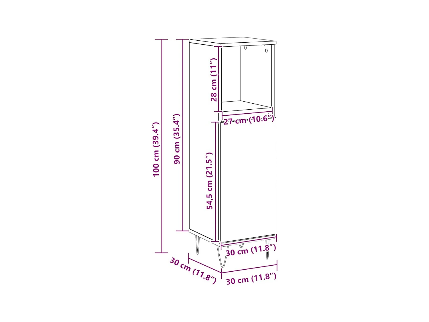 Mobile bagno in rovere lavorato a mano 30x30x100 cm