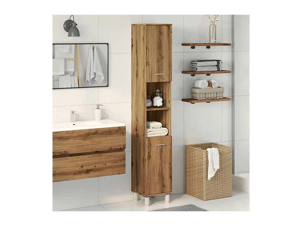 Armoire de salle de bain chêne artisanal 30x30x179 cm
