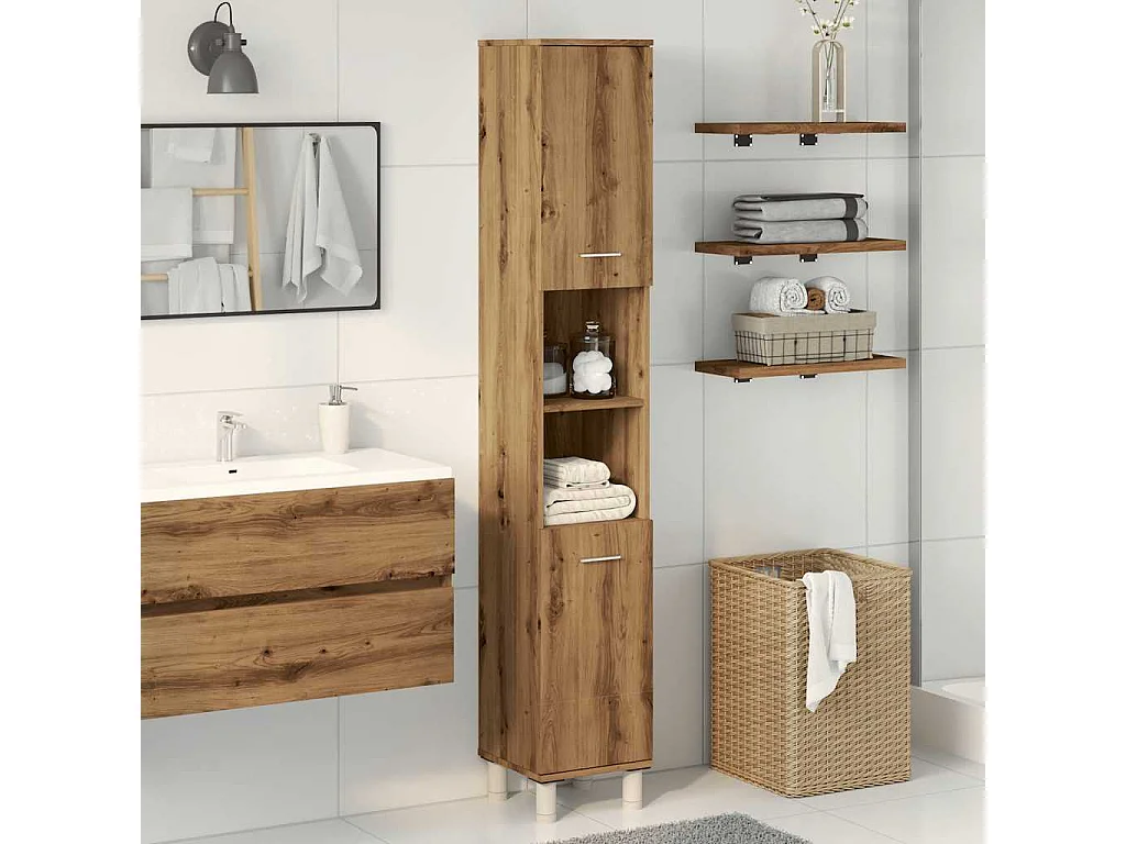 Armoire de salle de bain chêne artisanal 30x30x179 cm