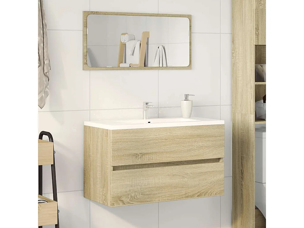Mueble de baño con espejo roble Sonoma 80x38,5x45 cm
