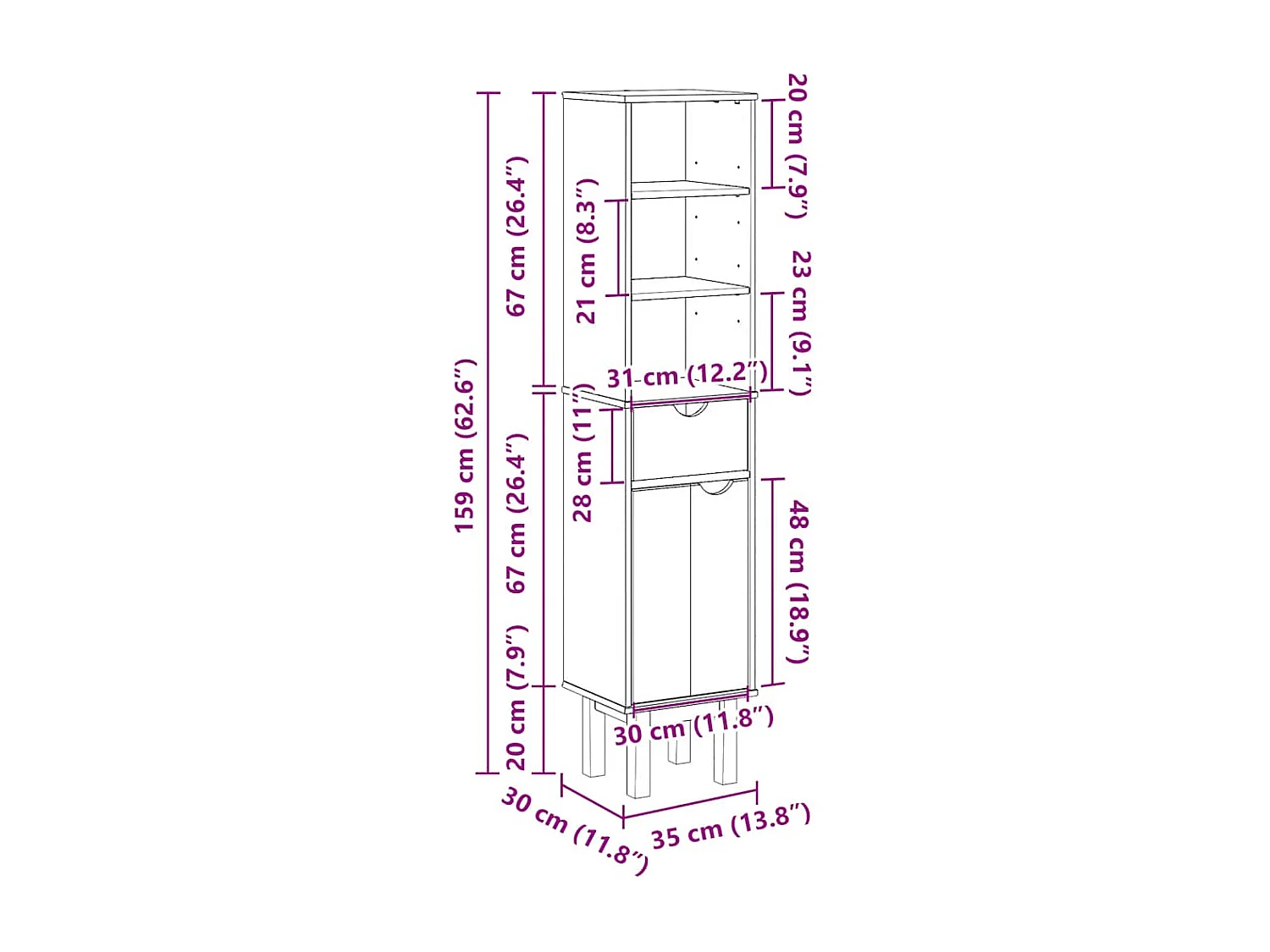 Mueble de baño OTTA 35x30x159 cm madera maciza de pino