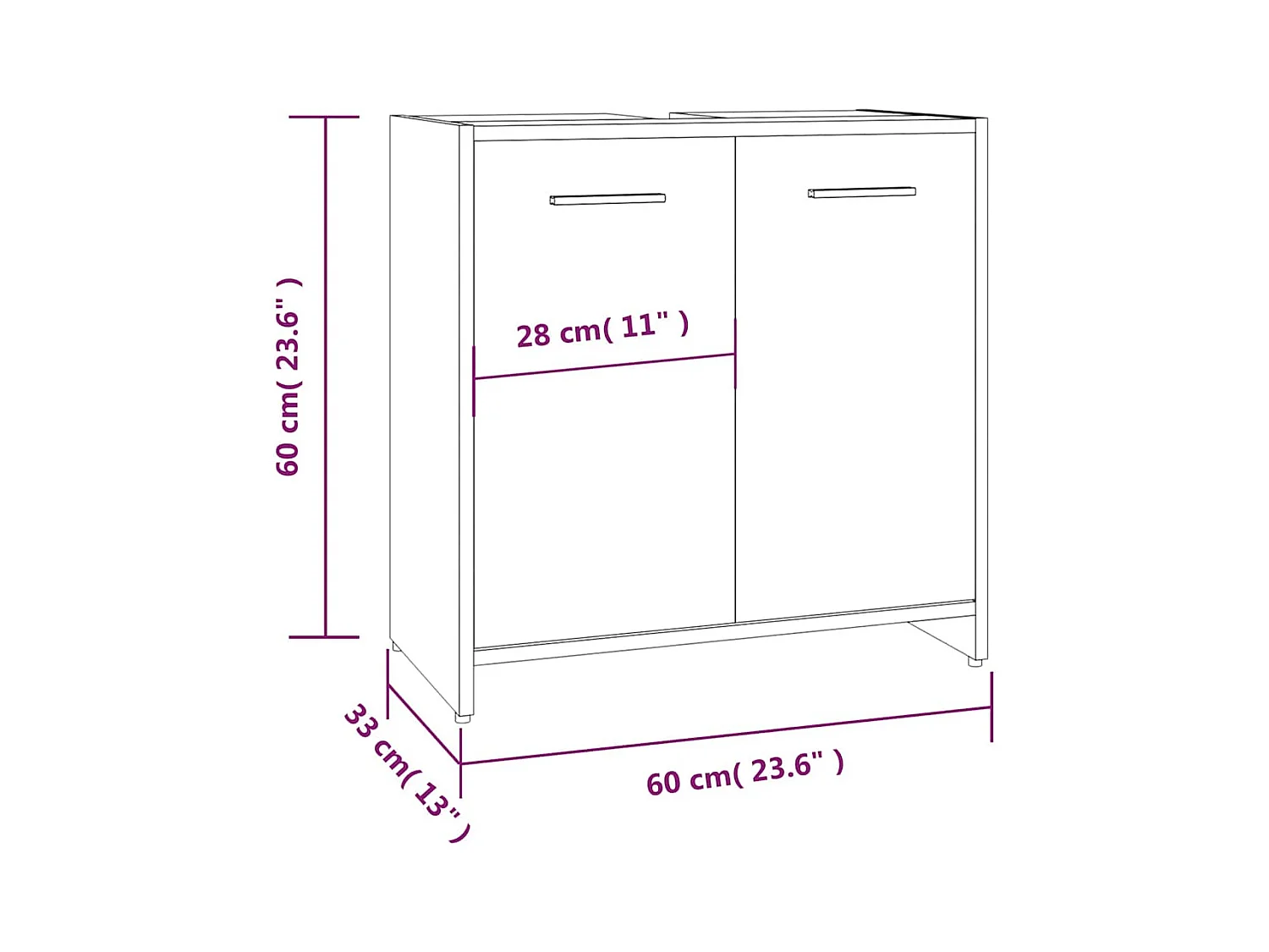 Sonoma Grey Badkamerkast 60x33x60 cm Bewerkt Hout