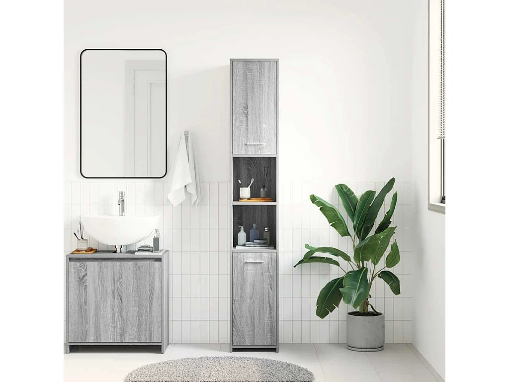 Mobiletto da bagno grigio Sonoma 30x30x183,5 cm in legno ingegnerizzato