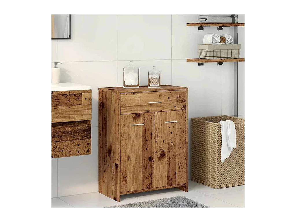 Badkamerkast oud hout 60x33x80 cm bewerkt hout