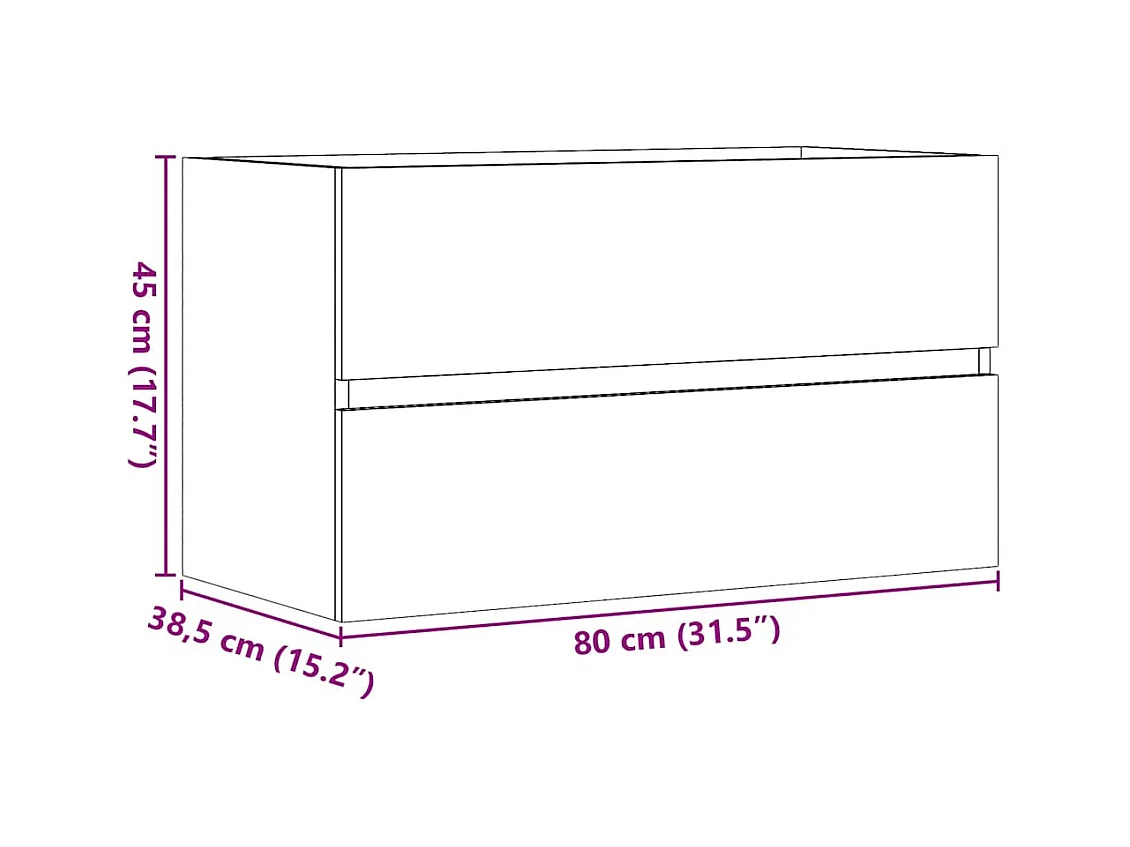 Hangende badkamerkast, handgemaakt eikenhout, 80x38,5x45cm