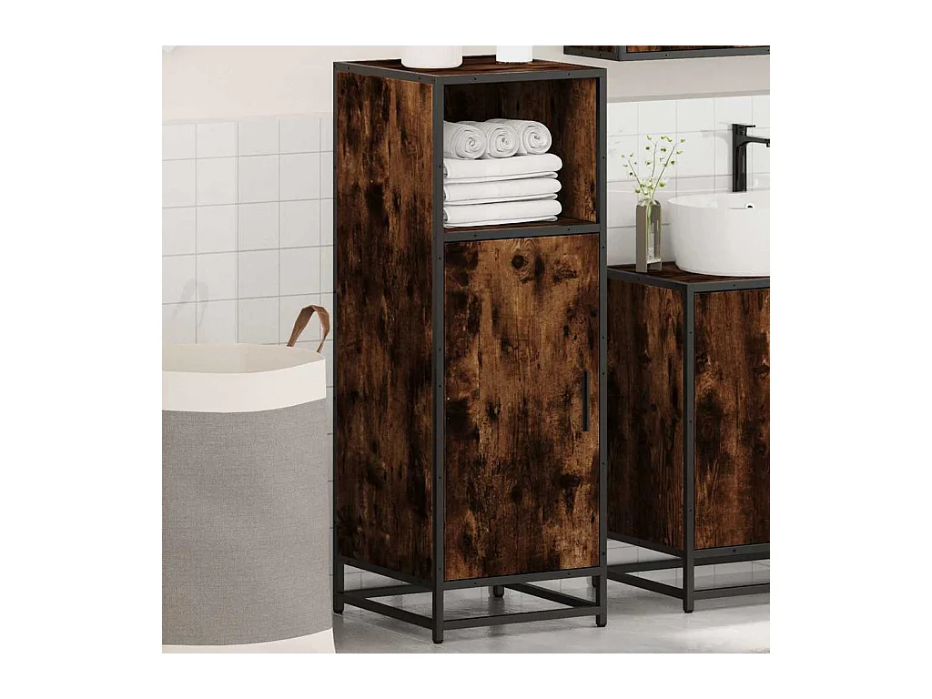 Mueble de baño roble ahumado 35x37,5x100cm madera de ingeniería